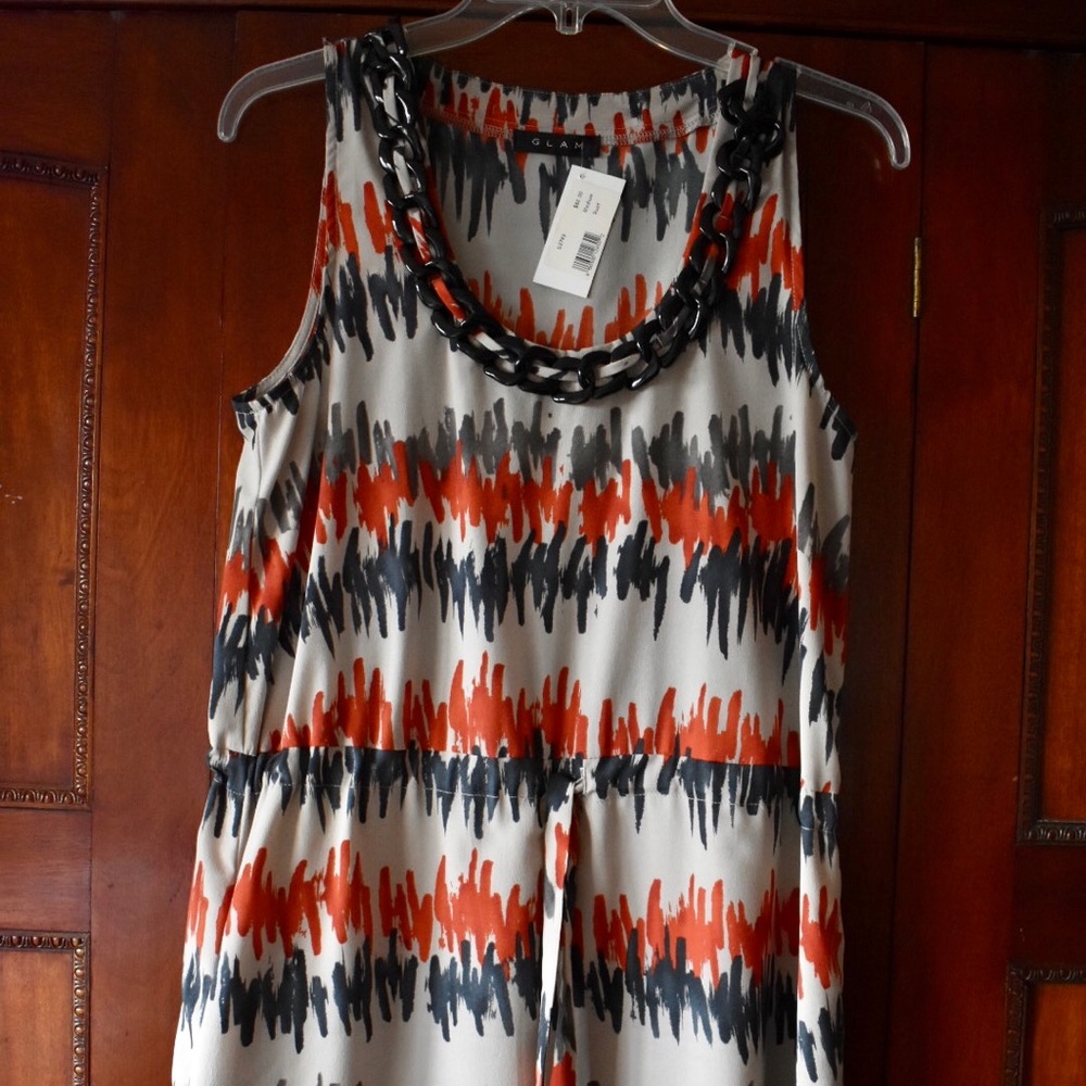 NWT Glam (brand) Rust Grey White Knee-Length Dress